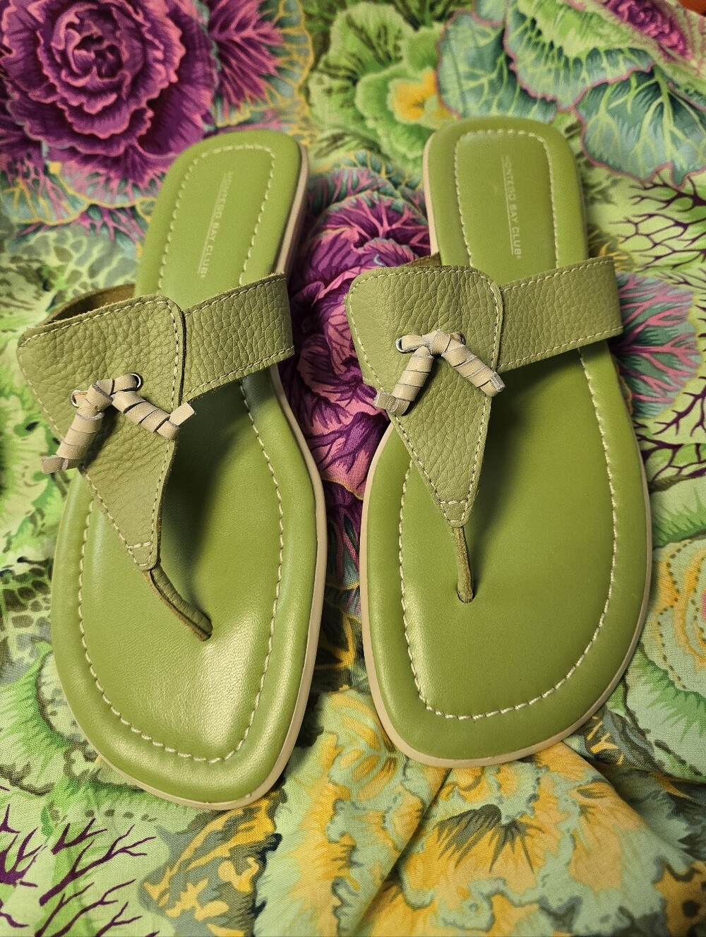 Green Leather Thong Sandals Women Flip Flop Slides With Low Heel Made In Brazil